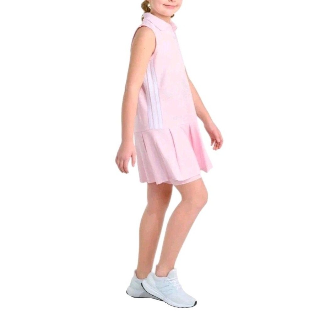 adidas Youth 3-stripe Polo Dress + Bike Shorts 2-pc Set Pink Size L (14) NWT